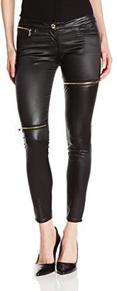 Love Moschino Women's Vegan Leather Skinny Pant with Zip Detail