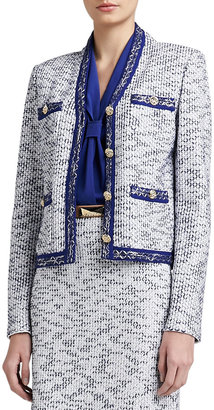 St. John Degrade Honeycomb Knit Jacket with Patch Pockets & Contrast Knit Trim
