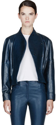 Thierry Mugler Peacock Blue Patent Bomber Jacket