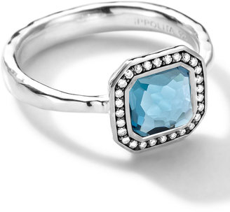 Ippolita Sterling Silver Stella Square London Blue Topaz Ring with Diamonds