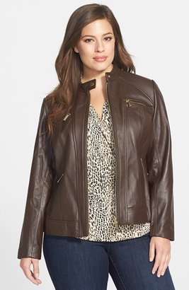 MICHAEL Michael Kors Zip Pocket Leather Jacket (Plus Size)