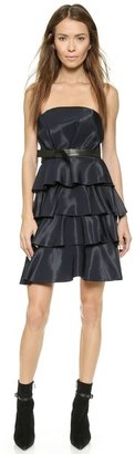 Rebecca Taylor Ruffle Dress with Leather Trim