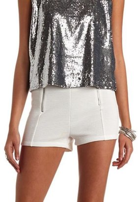 Charlotte Russe Double Zip-Up Ribbed High-Waisted Shorts
