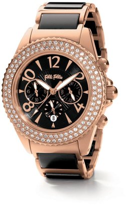 Folli Follie Glow Watch with Black and Rose Gold Strap