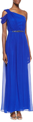 Laundry by Shelli Segal One-Shoulder Gown W/ Beaded Waist