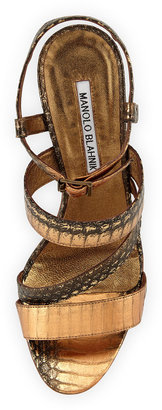 Manolo Blahnik Felix Strappy Snakeskin Sandal, Bronze