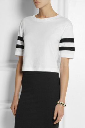 Karl Lagerfeld Paris Jessica mesh-striped cotton-jersey T-shirt
