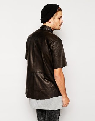 Selected Leather Shirt With Short Sleeves