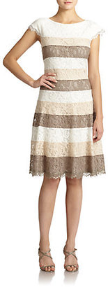 Tadashi Shoji Lace-Stripe Flared Dress