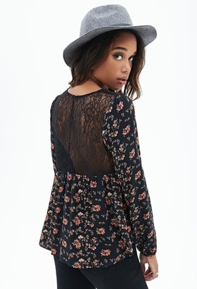 Forever 21 Floral Print & Lace Top