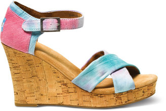 Toms Pink and Blue Tie Dye Women's Strappy Wedges