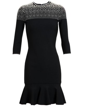 Alexander McQueen Pearl Embellished Stretch Knit Dress