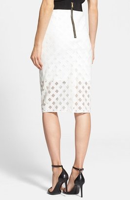 Milly Lattice Embroidered Mesh Midi Skirt