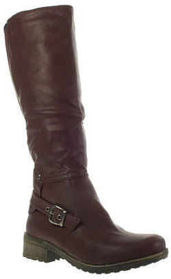 Follow Me Womens Ladies Burgundy Buckle Detail Zip Up Flat Mid High Boots Size 6