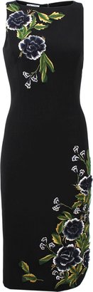 Oscar de la Renta Jewel Neck Flower Embroidered Dress