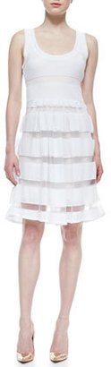 Tracy Reese Easy Sleeveless Sheer Stripe-Skirt Dress, White