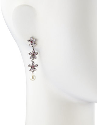 RJ Graziano Pearly Crystal Flower Drop Earrings, Pink