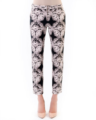 Mantu Printed Twill Ankle Pants, Black/White/Flora