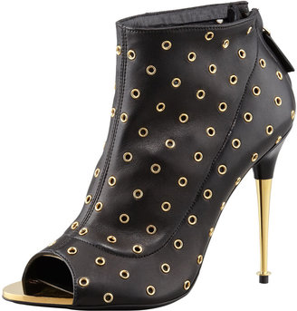 Tom Ford Peep-Toe Leather Eyelet Bootie