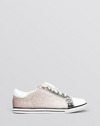 Elie Tahari Lace Up Flat Sneakers - Dream Glitter
