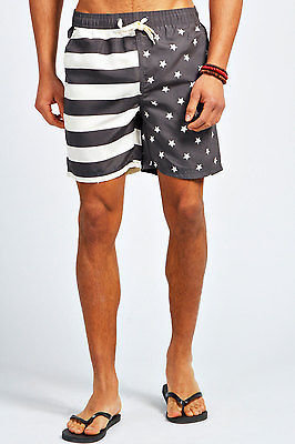 boohoo Mens American Flag Swim Shorts Swimwear Swimming Board Surf Trunks