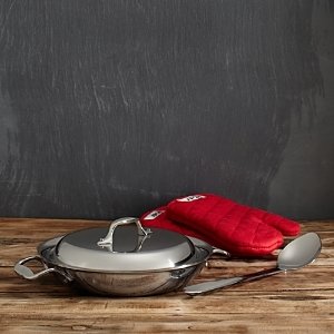 All-Clad Stainless Steel 2 Quart All Purpose Pan with Oven Mitts, Spoon & Lid