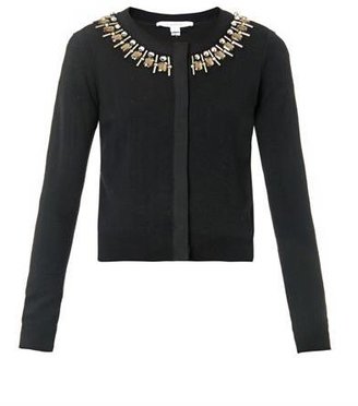 Diane von Furstenberg Embellished-neckline wool-blend cardigan