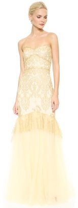 Notte by Marchesa 3135 Notte by Marchesa Strapless Metallic Lace Mermaid Gown