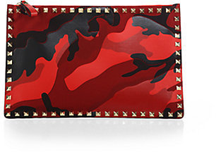 Valentino Rockstud Camouflage Leather & Canvas Large Pouch
