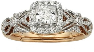 Diamonds & Lace Princess-Cut IGL Certified Diamond Halo Engagement Ring in 14k Rose Gold & 14k White Gold (1 ct. T.W.)