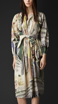 Burberry Floral Print Silk Linen Smock Dress
