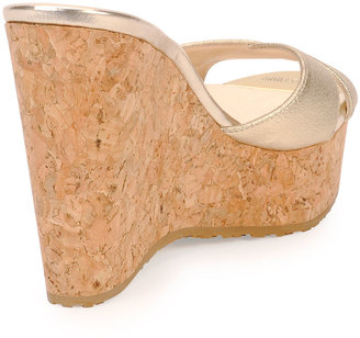 Jimmy Choo Perfume Textured Wedge Slide Sandal, Gold