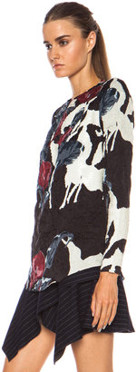 Carven Printed Crumpled Canvas Silk Blouse with Sequins in Print