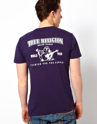 True Religion T-Shirt Double Puff Logo Back Print - Blue