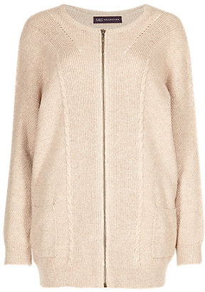 Marks and Spencer M&s Collection Zipped Pointelle Cardigan with Wool