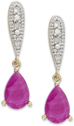 Macy's 10k Gold Earrings, Ruby (5/8 ct. t.w.) and Diamond Accent Pear-Shaped Drop Earrings