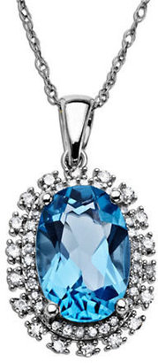 Lord & Taylor Blue Topaz Necklace in 14 Kt. White Gold with Diamond Accents