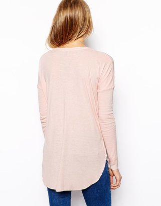 ASOS TALL Long Sleeved Top with Curved Hem in Rib