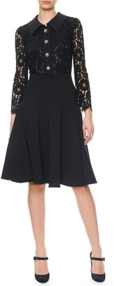 Dolce & Gabbana Long Lace-Sleeve Jewel-Button Dress