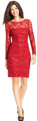 JS Collections Long-Sleeve Sequin Lace Dress