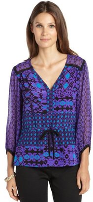Nanette Lepore violet and blue silk printed 'Tribal' blouse