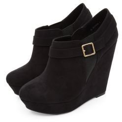 New Look Black Buckle Strap Wedge Boots