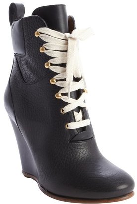 Chloé black leather lace-up wedge ankle boots