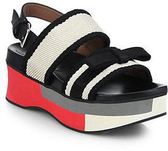 Marni Leather & Woven Bow Double-Strap Platform Sandals
