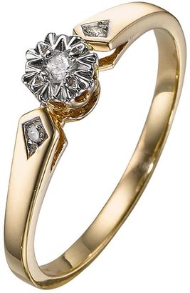 Love DIAMOND 9 Carat Yellow Gold 7 Point Illusion Solitaire Ring