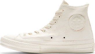 Converse x Maison Margiela White & Orange Painted High-Top Sneakers