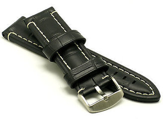 Tag Heuer 22mm Black Quality Leather White Stitching Alligator Watch Strap For