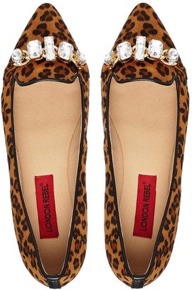 London Rebel Petra Leopard Jewel Front Shoes