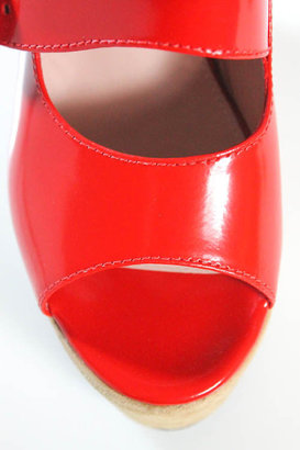 Carven NEW Red Leather Ankle Strap Peep Toe Platform Sandals Sz 40 10 $650
