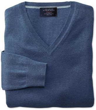 Charles Tyrwhitt Federal blue cotton cashmere v neck jumper